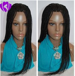 Stock box braid wig Synthetic lace front wig 1B black micro braid wig with baby hair for women heat resistant Fibre glueless8940242