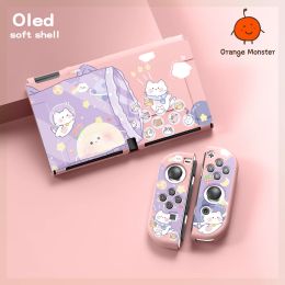Cases Cute Cartoon Cat Soft TPU Protective Case For Nintendo Switch/Lite/Oled Antifall Antislid Creative Decorative Gifts For Kids