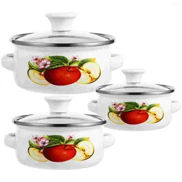 Double Boilers 3 Pcs Induction Non Stick Cooking Utensils Casserole Pot Enamel Small With Handle