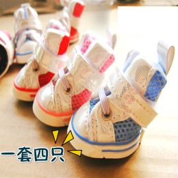 Shoes 4pcs/set Casual Dog Shoes For Small Dogs Puppy Breathable Pink/Blue/Red PU Pitbulls Yorkie Poddle Cat Grooming Boots Products