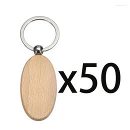 Keychains 50Pcs Wooden Keychain Blanks Wood Key Chain Unfinished Oval Round Tag DIY Gift Craft Supplies