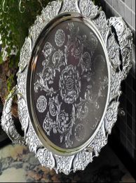 round silver embossed metal serving tray storage tray with handle for fruit el restaurant home decoration6409341