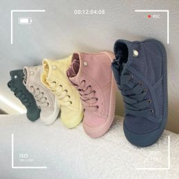 Outdoor New Spring Children Hightop Canvas Shoes Girls Retro Washed Colour Board Sneakers Boys Casual Shoes Baby Soft Canvas Shoes