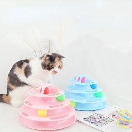 Toys 4Tier Rotatable Toy for Cats Fun Cats Stick Accessory Tower Track with Ball Interactive Intellectual Training Cat Toys