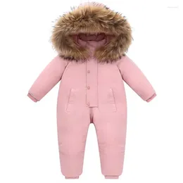 Down Coat -30 Winter Warm Snowsuit Girl And Boys 90% White Duck Jacket Toddler Clothes Kids 2-6Y Real Fur Jumpsuits Wz864