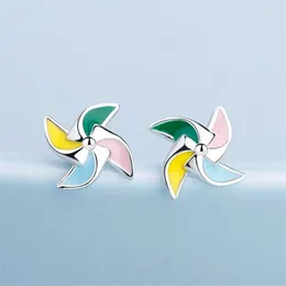 Stud Earrings Simple And Compact Colour Windmill Creative Silver Plated Jewellery Temperament Drops Sweet Exquisite E051