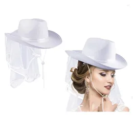 Berets Novelty Bride Cowgirl Hat With Veil Women White Cowboy Bachelorette Party Bridal Shower Dress Up Costume