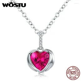 Pendants WOSTU Real 925 Sterling Silver Big Red Guardian Hearts CZ Necklace Making Fashion Jewellery For Women Engagement CQN341