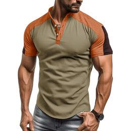 Men's T-shirt Outdoor Sports Short Sleeved Standing Neck Polo Shirt Designer Polos Shirts Man Fashion Panelled T-Shirts Cotton Blend Summer Patchwork Fitness Tees