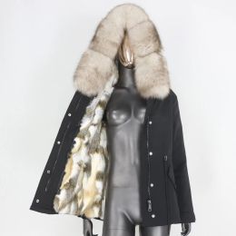 Fur 2022 New Waterproof Parka Real Rabbit Fur Coat Natural Fox Raccoon Fur Collar Winter Jacket Women Outerwear Removable Warm