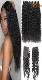 Brazilian Curly Hair With Closure Brazilian Virgin Human Hair Bundles With Lace Closure Unprocessed kinky curly hair6952711