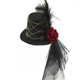 Berets Steampunk Hats For Women With Veil Top Hat Time Drop