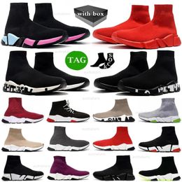 Sock shoes Speed Trainer Black White All Over Logo 1.0 2.0 Clearsole Yellow Fluo Red Lime White Grey Black Lace Up Beige men Women Casual Shoes