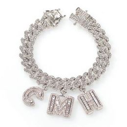 Custom Name Zircon Baguette Letters 12MM Austrian Rhinestone Cuban Chain Necklace &Bracelets Anklet For Men Women296E