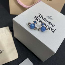 Designer Earring Viviennr Westwoods the Blue Opal Saturn Earrings Female Small Group Fresh Sweet Cute Planet Earrings Hot Sale