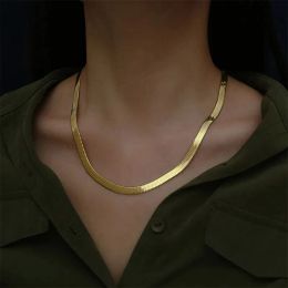 4MM Flat chain 14k Gold Necklace for Women Luxury Fine Jewelry wedding gift choker Clavicle