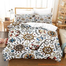 sets 2023 New Blue Anchor Bedding Set Single Twin Full Queen King Size Bed Set Adult Kid Bedroom Duvetcover Sets Anime Bed Sheet Set