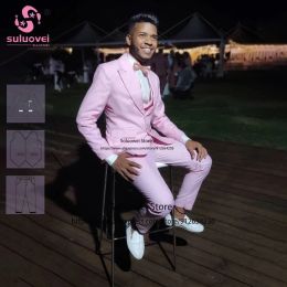 Suits Real Photo Pink Slim Fit Wedding Suits For Men 3 Piece Pants Set Formal Groom Dinner Party Peaked Lapel Tuxedos Blazer Masculino