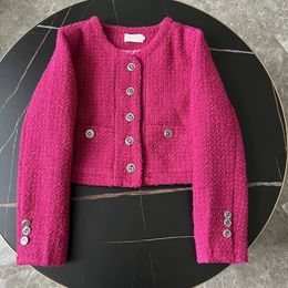 High Quality French Chic Tweed Woven Pink Women Jacket Short Coats Autumn Western Fashion Casual Woman Clothing 240226