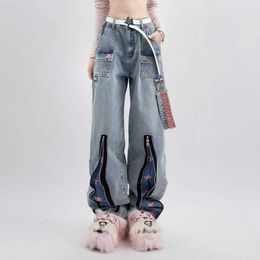 Женские джинсы JNCO Jeans Y2K Harajuku Хип-хоп Тигр Графический Гот Ретро Синие мешковатые джинсы Джинсовые брюки Мужчины Женщины Готические широкие брюки с высокой талиейL231211