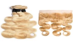 613 Blonde Body Wave Bundles With Lace Frontal Vendor Brazilian Hair Weave 613 Colour Remy Human Hair Wefts5381756