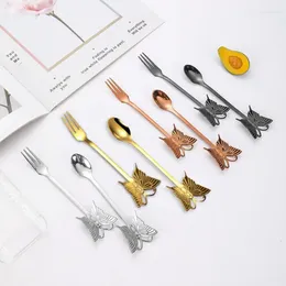 Spoons 1PCS Stainless Steel Coffee Spoon Butterfly Hanging Cup Stirring Dessert Cake Fruit Fork