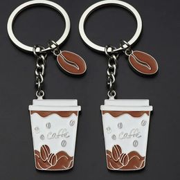 Coffee Bean Cup Key Ring Metal Enamel Coffee Cup Keychain Bag Hanging women men Fashion Jewellery