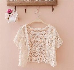 White Black Apricot Female Elegant Cape Women Short Sleeve Shrug Bolero Lace Coat Wedding Bridal Summer Beach Wraps Jacket8696653