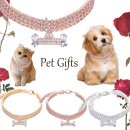 Collars 5PCS Small Dog Rhinestone Necklace For Pet Cat Collar Zircon Bone Pendant Boutique Jewellery Luxury Metal Copper For Dog Collars