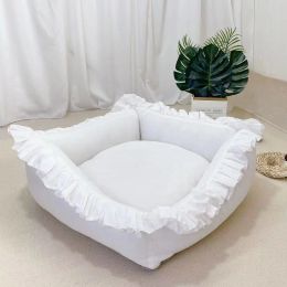 Mats Cat Bed Small Gog Bed Cute Lace Puppy Square Sleeping Cushion Bed Cat Sofa, Warming Dog Nest with Pillow, Washable Pet Bed
