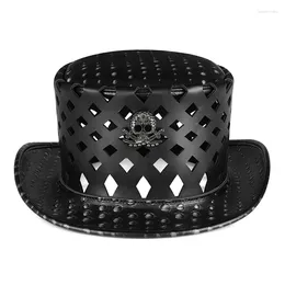 Berets Retro Gothic Original Hollow Out Dome Top Halloween Cosplay High-grade Leather Hat Steampunk Magic Punk Cap Trendy Stage Party