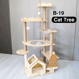 Scratchers 147cm 55.51" Large Space Capsule Tower Climbing Pets Supplies Scratching House Posts Wooden Cat Condo Luxury Modern Cat Tree