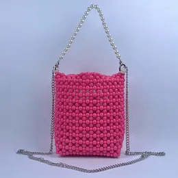Evening Bags Customised Women's Bucket Bag High Quality Beaded Knitted Pearl Handheld Chain Crossbody For Woman Fashion Handbag