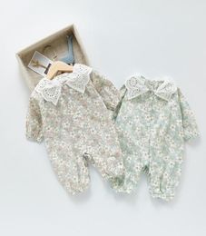 Jumpsuits Spring Autumn Borns Baby Long Sleeve Romper Infant Girls Floral Lace Collar Clothes Boys Cotton Lovely Outwear8910862