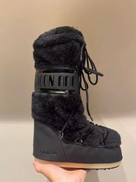 2024 Designer Winter Snow Boots Women Cross Luxury Tied Round Toe Cotton Fabric Warm Shoes Women Height Increasing Knee High Boots Botas Moony