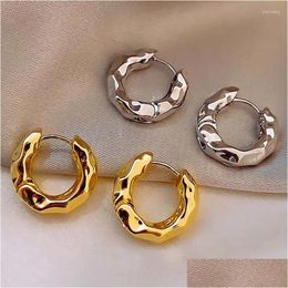 Hoop Huggie Earrings Vintage Metal Texture Ear Buckle For Women Punk Hip Hop Gold Color Geometric Circle Round Jewelry Gift Drop De Dhxte
