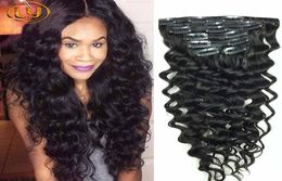 Human Hair Clip in Deep Curly Hair Extensions Deep Wave Malaysian Clip in Human Hair Extension Natural Black Clip in1762974