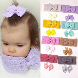 Hair Accessories 2Pcs Baby Winter Headwer Scarf Knitted Bow Set Wide-brimmed Bandanas Hairbands For Girls Boys Kids Headwear 0-1Years