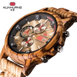 Watches Kun Wooden Quartz Wristwatch Men's Sport Watch Business Wood Bamboo Male Watches Man Gift Chronograph Relogio Men