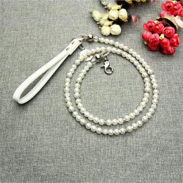 Leashes Luxury White Imitation Pearls Diamond Ball Pet Dog Chain Leash Walking Jogging Leads Leashes For Small Medium Size Dog Cat Lead