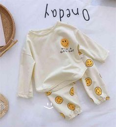 Spring Kids Clothing Set ONeck Long Sleeve Smile Blouse And Loose Pants 2 Pcs Suit 2108043986881