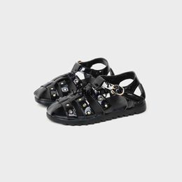 Sandals luxury Kids Summer ldrens Boys Girls Shoes Sizes 26-35 Gold rivet decoration Infant Baby Black slippers Including brand shoe boxH24229