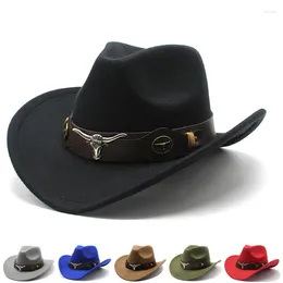 Berets Fedora Hats Women Men Wool Cap Jazz Hat Cow Head Belt Cowboy Trilby Caps Curly Brim Blower Britain Fedoras