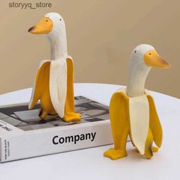 Other Home Decor Resin Crafts Artificial Animal Sculpture Abstract Fun Spoof Banana Duck Cartoon Duck Decorative Figurines Home Decoration Q240229