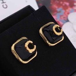 2022 Top quality Charm square shape stud earring with black Colour design and 18k gold plated for women wedding Jewellery gift have b282i