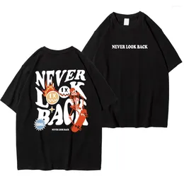 Men's T Shirts Never Look Back Creative Smile Skull Printing Cartoons Street Print Tshirt Man Loose Tee Clothes Cotton Crewneck Tops T-s 174