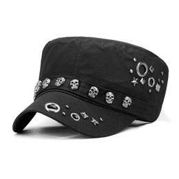 Adult Hip hop Punk Rock Skull retro casual Rivet Flat Peaked Hats Men Spring and Autumn Fitted Baseball