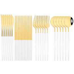 Sets Luxury Chopsticks Knife Fork Spoon Cutlery Set 18/24 Pcs White Gold Dinnerware Set Stainless Steel Flatware Korean Tableware Set