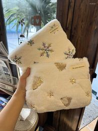 Cosmetic Bags DHL50pcs Women Plush Snow Christmas Tree Printing Large Capacity Makeup Bag