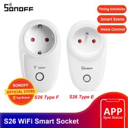 Control 15PCS SONOFF S26 EU Wifi Smart Socket Power Switch EU E/F Plug APP/Vocie Remote Control Socket Outlet Timing Work With Alexa